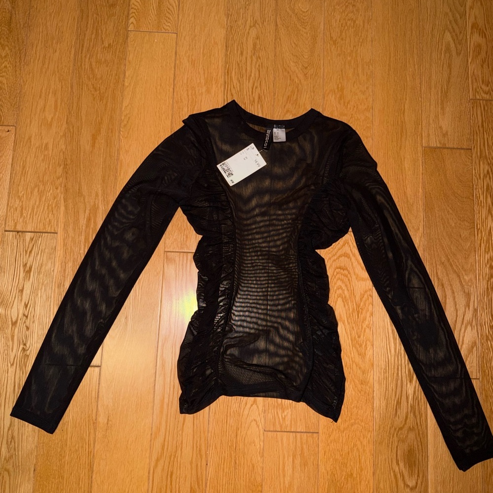 BRAND NEW Sheer Black Long-Sleeve Mesh Top